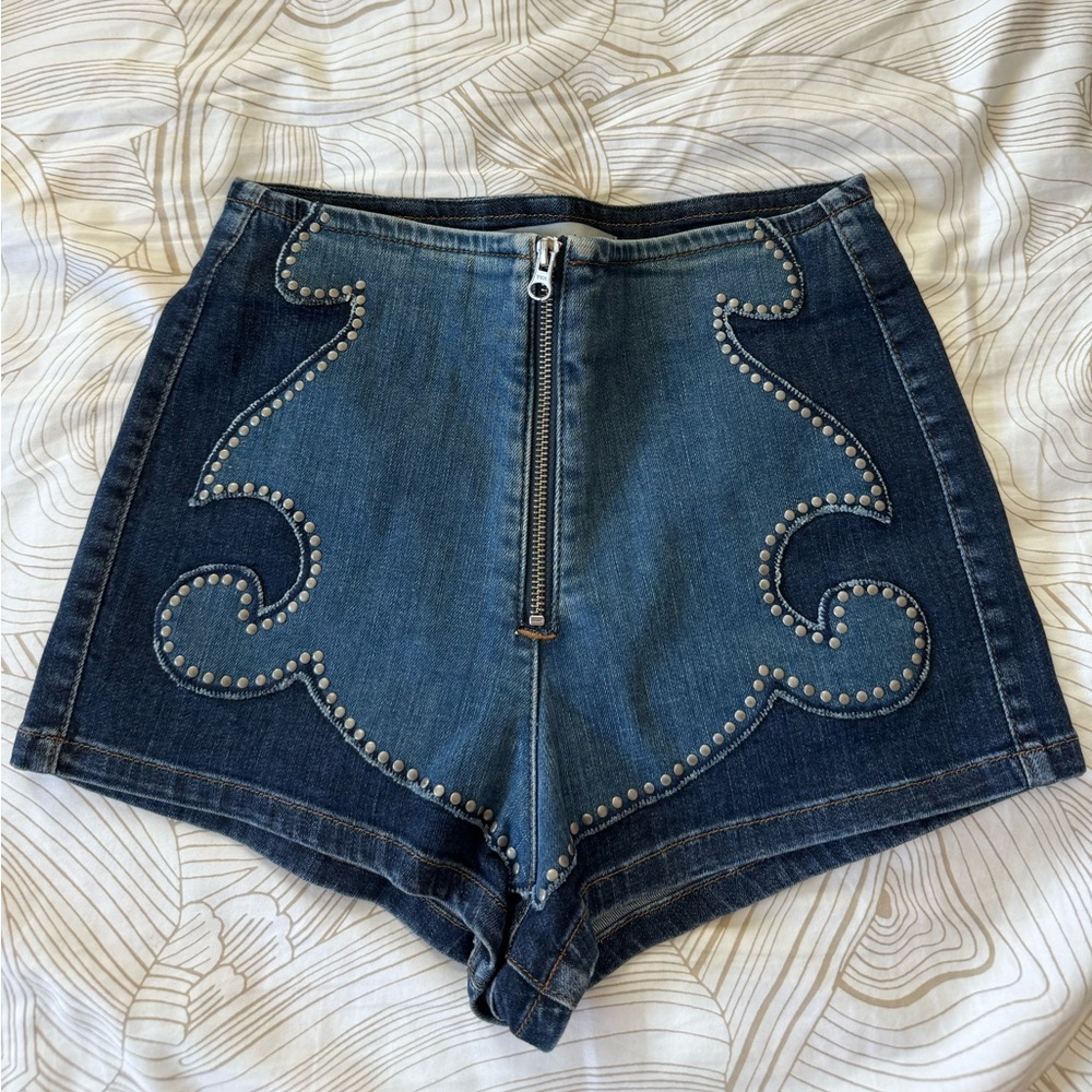 Nasty Gal Blue Jean Shorts with Decorative Stitching
